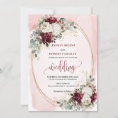 Boho Burgundy Blush Faire-part de mariage avec Ros (Devant)