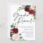 Boho Burgundy Blush Gender Reopenbaart uitnodiging (Voorkant)