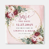 Boho Burgundy Blush Goud Bloem Save the Date Magne Magneet (Voorkant)
