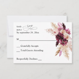 Boho Burgundy & Blush Pink Floral no Meal RSVP