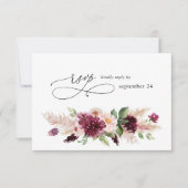 Boho Burgundy & Blush Pink Floral w Meal RSVP 2 (Voorkant)