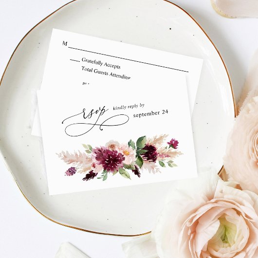 Boho Burgundy & Blush Pink Floral w Meal RSVP 2