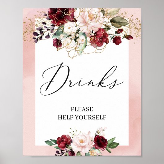Boho burgundy blush roze drink bord poster (Voorkant)
