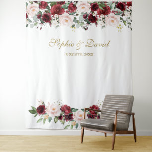 Boho Burgundy Blush Trouwfotohokje achtergrond Wandkleed
