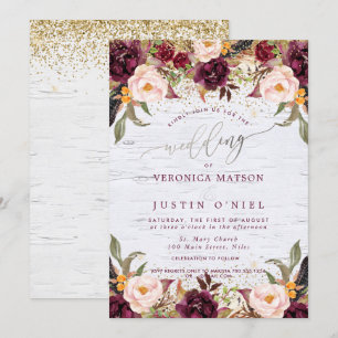 Boho Burgundy+Blush Watercolor Bloemen Kaart