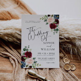 Boho Burgundy Blush Wedding Invitation Kaart