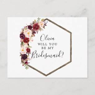 Boho Burgundy Bridesmaid proposal Kaart