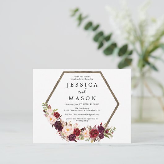 Boho Burgundy Couples Douche Invitation (Debout devant)