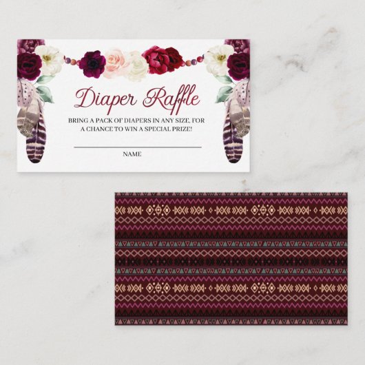 Boho Burgundy Diaper Raffle Enclosure Card Informatiekaartje (Voorkant / Achterkant)