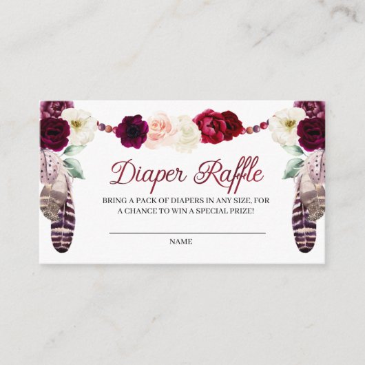 Boho Burgundy Diaper Raffle Enclosure Card Informatiekaartje (Voorkant)