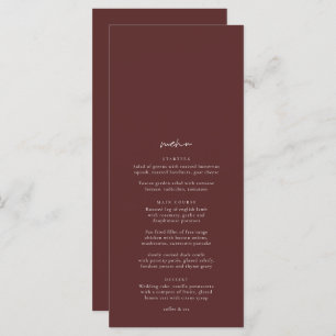 Boho Burgundy Elegant Minimaliste Menu Mariage