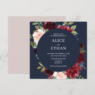 Boho Burgundy en Navy Blue Floral Kaart