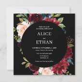 Boho Burgundy Et Navy Blue Floral Invitation (Devant)