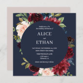Boho Burgundy Et Navy Blue Floral Invitation (Devant / Derrière)