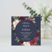 Boho Burgundy Et Navy Blue Floral Invitation (Debout devant)
