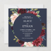 Boho Burgundy Et Navy Blue Floral Invitation (Devant)