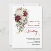 Boho Burgundy Faire-part de mariage d'aquarelle bl (Devant)