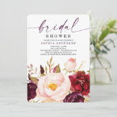 Boho Burgundy Floral Bridal Shower Kaart (Staand voorkant)