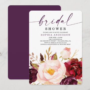 Boho Burgundy Floral Bridal Shower Kaart