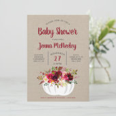 Boho Burgundy Floral Citrouille Invitation Baby sh (Debout devant)