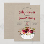 Boho Burgundy Floral Citrouille Invitation Baby sh (Devant / Derrière)