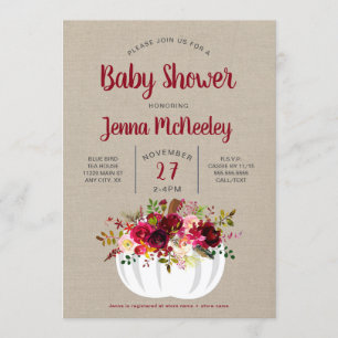 Boho Burgundy Floral Citrouille Invitation Baby sh