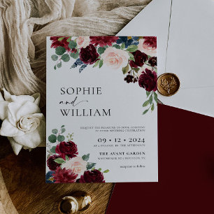 Boho Burgundy Floral Faire-part de mariage