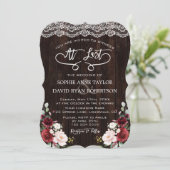 Boho Burgundy Floral Lace Handwriting Wedding Kaart (Staand voorkant)