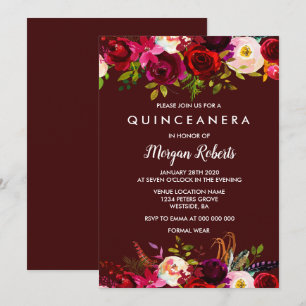 Boho Burgundy Floral Quinceanera 15e verjaardag Kaart