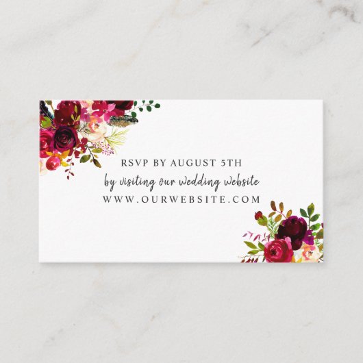 Boho Burgundy Floral rsvp Informatiekaartje (Voorkant)