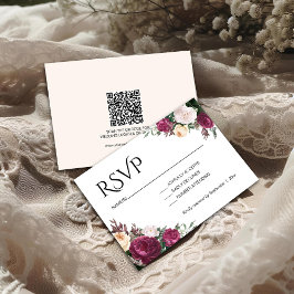 Boho Burgundy Floral Wedding RSVP Kaartje