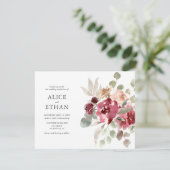 Boho Burgundy Flowers Eucalyptus Wedding Kaart (Staand voorkant)