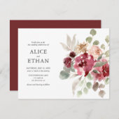 Boho Burgundy Flowers Eucalyptus Wedding Kaart (Voorkant / Achterkant)