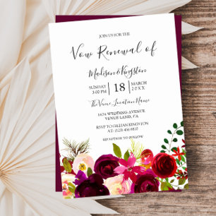 Boho Burgundy Flowers Vow Renewal Uitnodiging