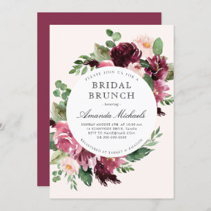 Boho Burgundy Greenery Floral Bridal Brunch Shower Kaart