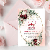 Boho Burgundy Greenery Heart-Shaped Font Baby Show Kaart