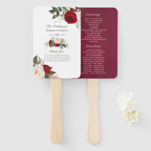 Boho Burgundy - Marsala Floral Wedding Handwaaier (Voorkant en achterkant)