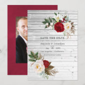 Boho Burgundy - Marsala Floral Wedding Photo Save The Date (Voorkant / Achterkant)