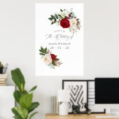 Boho Burgundy - Marsala Floral Wedding Welkom Poster (Thuiskantoor)