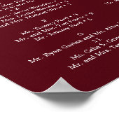 Boho Burgundy Marsala Wedding Seding Chart Sign Poster (Hoek)