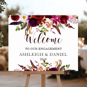 Boho Burgundy Marsala Welkomstteken Verloving Poster