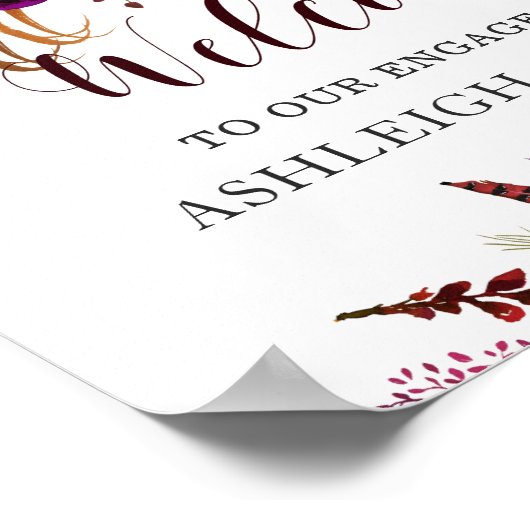 Boho Burgundy Marsala Welkomstteken Verloving Poster (Hoek)