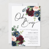 Boho Burgundy Oh Boy Baby shower Invitation (Devant)