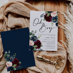 Boho Burgundy Oh Boy Baby shower Kaart