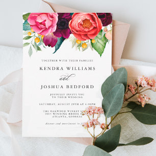 Boho Burgundy Pink en Terracotta Floral Wedding Kaart