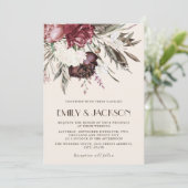  Boho Burgundy Pink Floral Greenery Wedding Kaart (Staand voorkant)