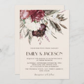  Boho Burgundy Pink Floral Greenery Wedding Kaart (Voorkant / Achterkant)