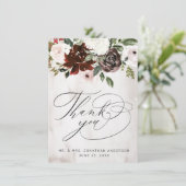 Boho Burgundy Pink Rose Waterverf Floral Wedding Bedankkaart (Staand voorkant)