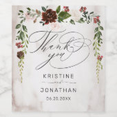 Boho Burgundy Pink Rose Waterverf Floral Wedding Wijn Etiket (Enkel label)