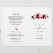 Boho Burgundy Rood Marsala Bloem Bruiloftsprogramm (Voorkant / Achterkant)